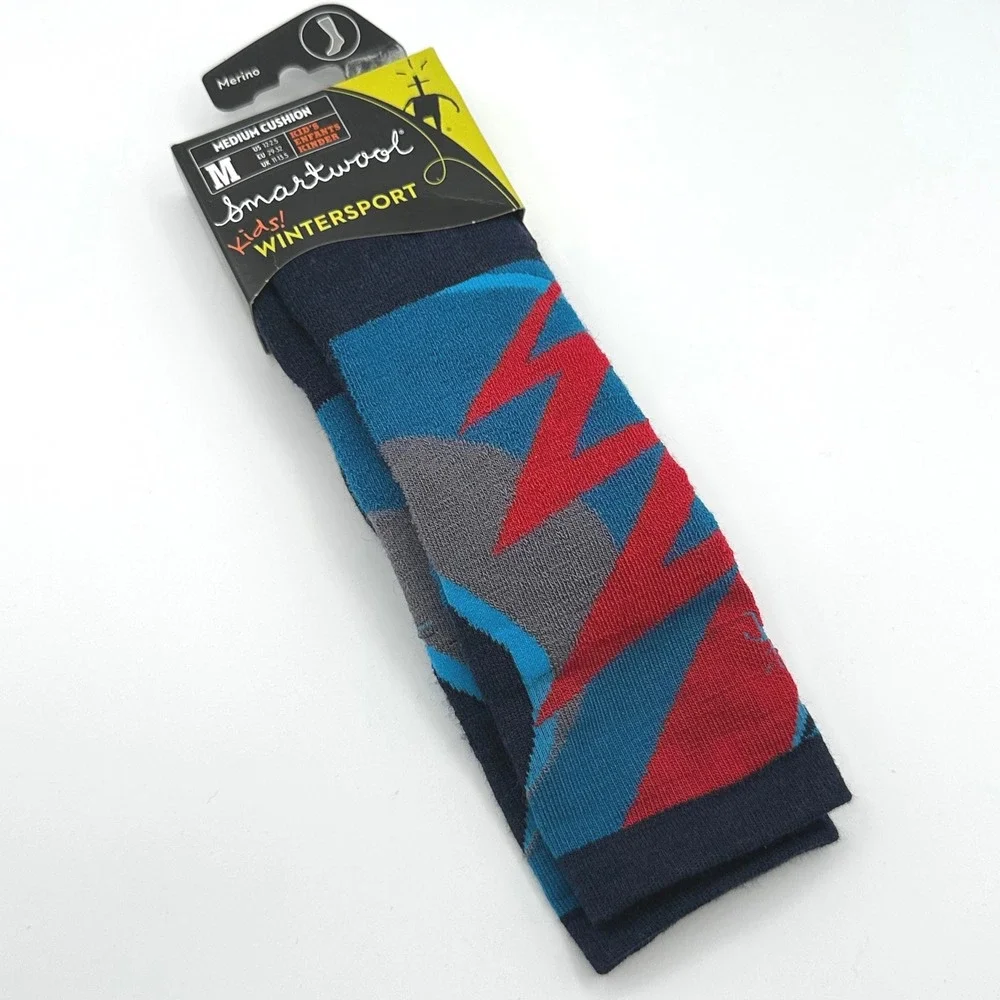 Smartwool Wintersport Bolt Socks Kids Size M Navy Blue Red Merino Wool Ski Sock